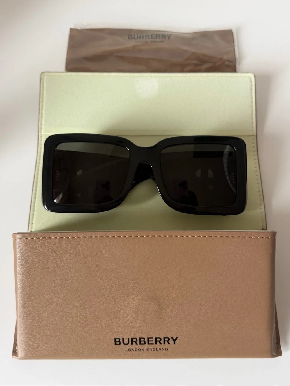 Burberry Oversize Black Square 'TB' Logo Sunglasses Authentic